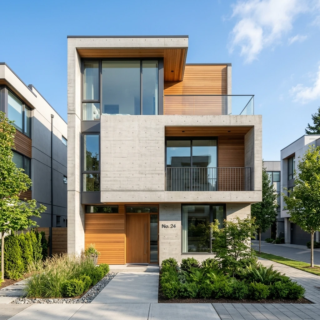 Sleek modern townhouse exterior